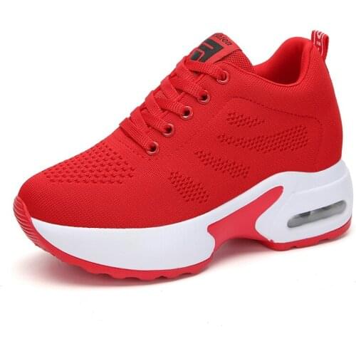 Women Casual Shoes Fashion Breathable Walking Mesh Lace Up Internal Increase Thick Sole Sneakers Female Tenis Vulcanized Shoes