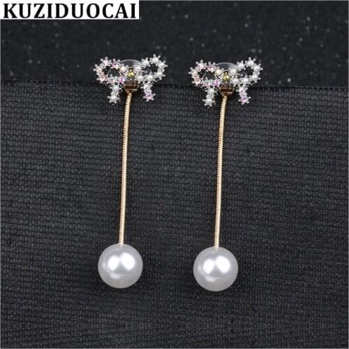Kuziduocai New Fashion Jewelry Freshwater Pearls Bow-Knot Tassel Stud Earrings For Women Gift Brincos E-310
