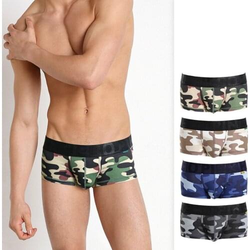 Male Trunk Camouflage Printed Cotton Boxershort Men Cotton Underwear Sexy Bugle Pouch Underwear Gay Panties Camo Boxer Shorts