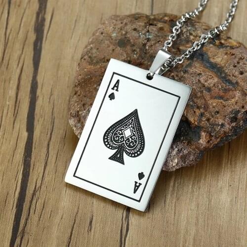 Mens Hip Hop Jewelry Ace of Spades Mens Necklace Color Poker Pendant for Male Stainless Steel Casino Fortune Playing Cards