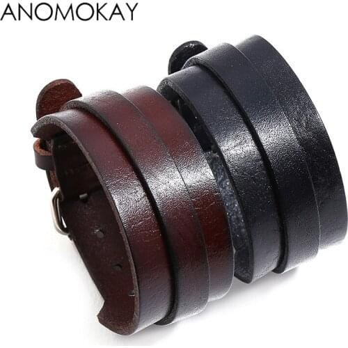 Anomokay Classic Cow Leather Strap Rock Vintage Bracelet Simple Series Cowhide Leather Punk Bracelet for Men Male Jewelry Gift