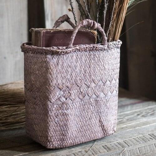 Natural Straw Baskets Cabas Storage Basket Decorative Flowerpot Handmade Art Woven Japanese Style Groceries