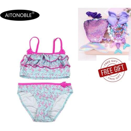Aitonoble 2020 New Girls Swimsuit Kids Bikini Two Pieces Swimwear Baby Swimwear Getting an Accessories Set FOR FREE