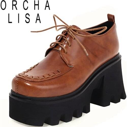 ORCHA LISA 2021 Summer Fashion Ladies Sexy Pleated Platforms High Thick Sole 8cm Lace Up Square Toe Punk Size 35-44 Yellow A4153