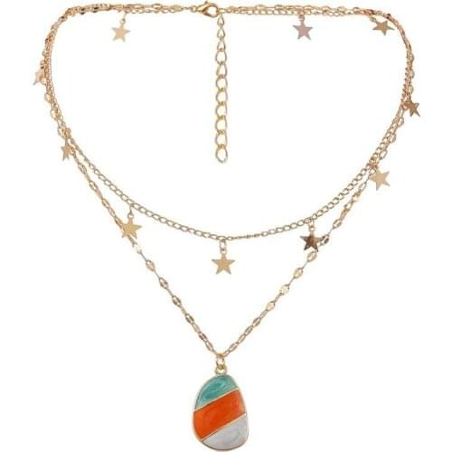 Hot sale irregular striped oval pendant necklace stylish glossy five-pointed star necklace sweater chain gift love