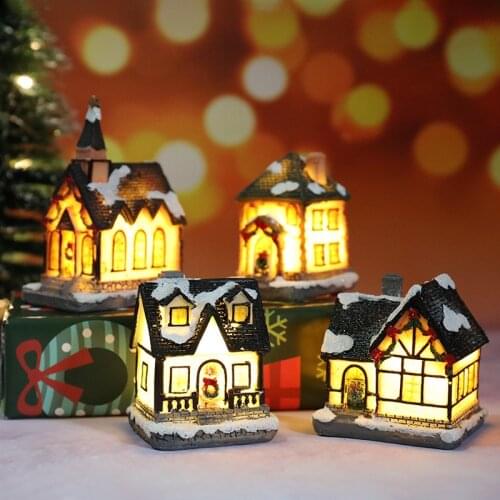 Christmas Resin House with LED Light Xmas Ornaments Gifts Garland Merry Christmas Hanging Decorations New Year 2022 Navidad Noel