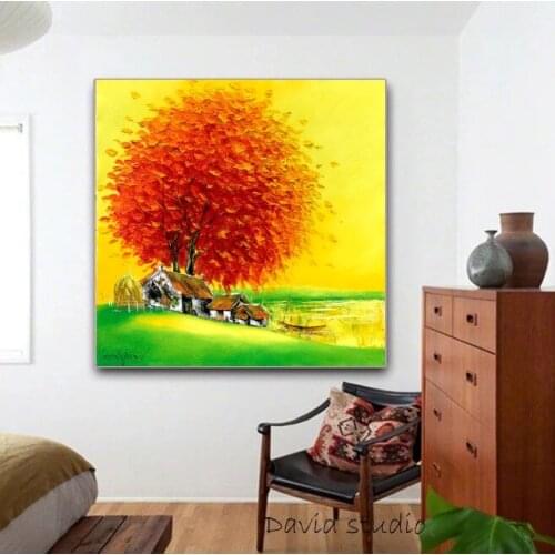 Hand Pained Knife Painting Abstract Art Harvest Season in Vietnamese Art for Living Room Wall Decoration