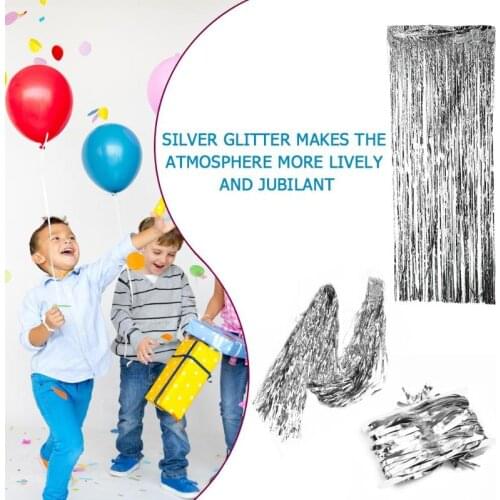 2M Silver/Multi-color Sequin Foil Curtain Rain Fringe Tassel Wedding Backdrop Birthday Party Decoration for Anniversary Decor