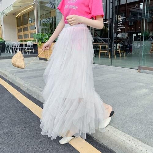 Mesh Women Irregular Cute Tulle Skirt Sweety Multi Layer Swing High Waist Skirts Long Skirt Summer Skirts jupe longue femme