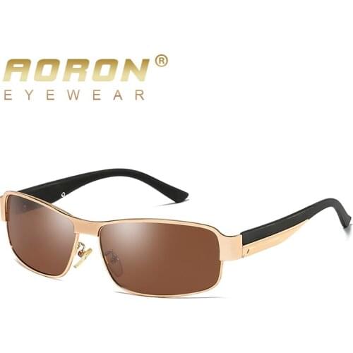 AORON Alloy Metal Rectangle Sun Glasses Mens Polarized Sunglasses Men UV400 Goggles Eyewear 8485