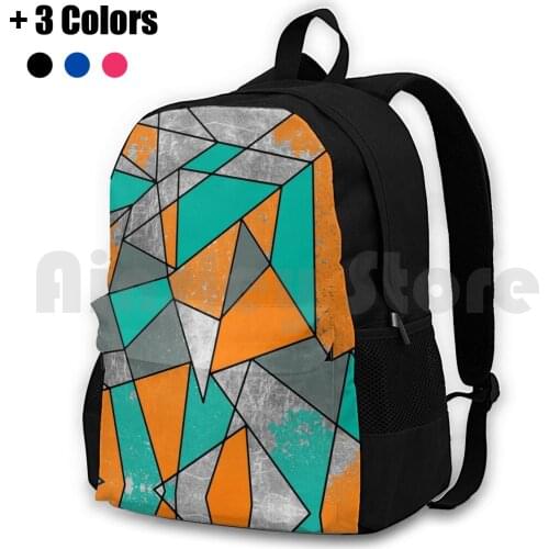 Modern Rustic Orange Teal Gray Silver Geometric Outdoor Hiking Backpack Riding Climbing Sports Bag Modern Geometric Simple