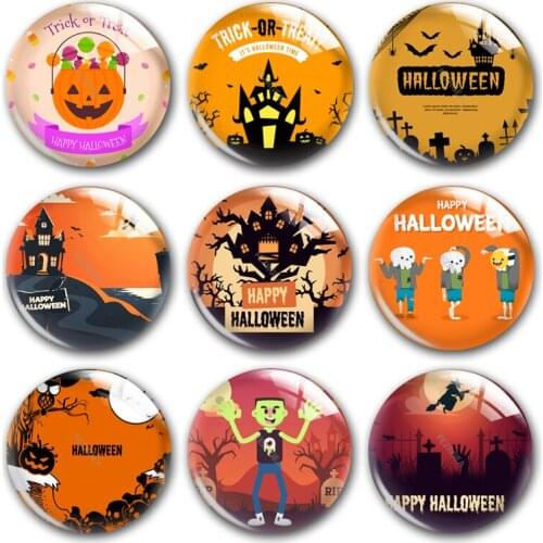 Handmade Halloween party witch pumpkin Round photo glass cabochons demo flat back DIY collier jewlery Making findings accessory