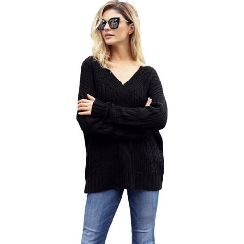 Sweater Women Feminino Winter New Product Solid Color Knitting Hemp V Lead Long Sleeve Easy Will Code Womens Sweater