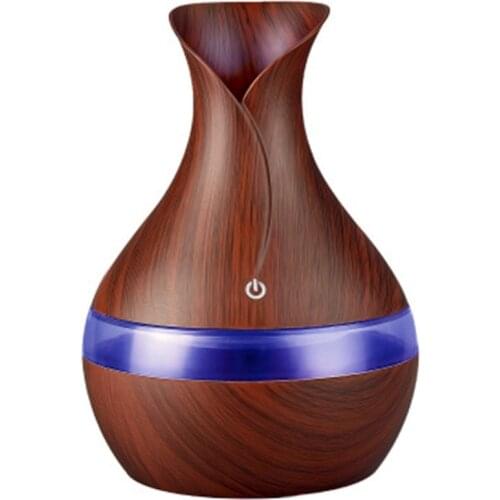 300 Ml Ultrasonic Air Humidifier Aroma Essential Oil Diffuser With Wood Grain 7 Color Changing Led Lights For Office Home Deep C