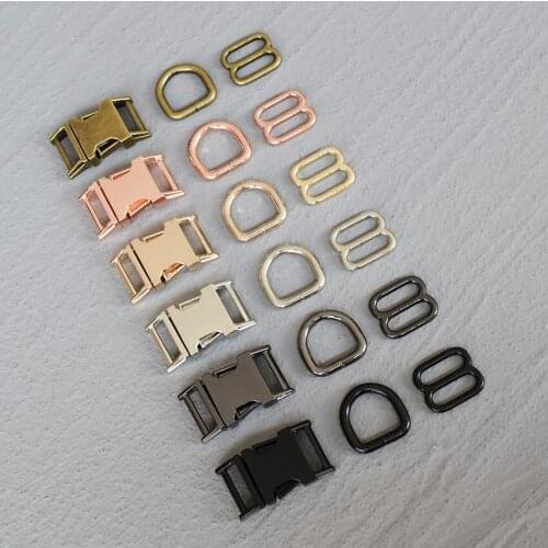 20 Sets 15mm Webbing Metal Hardware D Ring Adjuster Belt Strap Slider Release Buckle Three-Piece Use For DIY Dog Collar 15-3s8