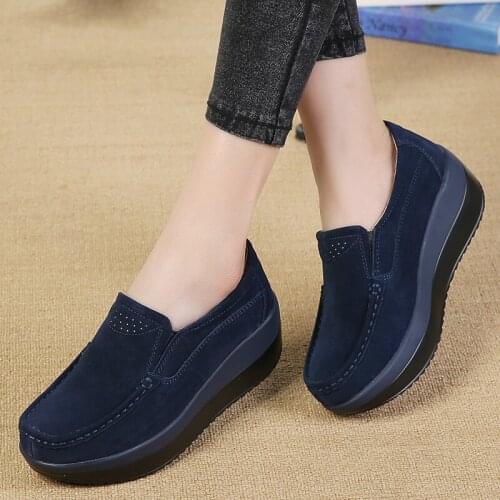 Dropshipping Women Flats Platform Loafers Ladies Elegant Genuine Leather Moccasins Shoes Woman Autumn Slip on Casual Women Shoes