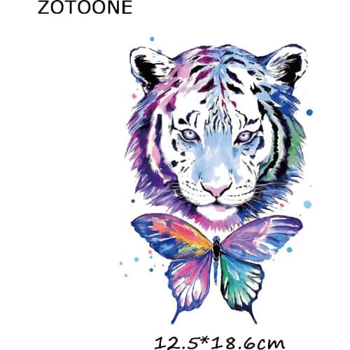 ZOTOONE Tiger Butterfly Heat Transfer Vinyl Patches Sticker Iron on Transfer for Clothes Fabric Animal Tiger Applique Badge E