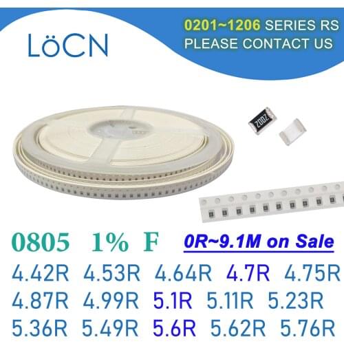 0805 1% 5000PCS SMD Resistor F 4.42R 4.53R 4.64R 4.7R 4.75R 4.87R 4.99R 5.1R 5.11R 5.23R 5.36R 5.49R 5.6R 5.62R 5.76R 2012 OHM