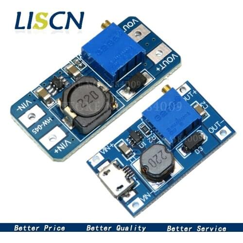 1PCS MT3608 DC-DC Adjustable Boost Module 2A Boost Plate Step Up Module with MICRO USB 2V-24V to 5V 9V 12V 28V TP4056