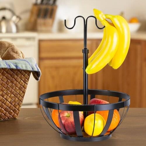 2021 New 2 In 1 Fruit Bowl With Banana Hanger Hook Storage Holder Fruit Basket Stand Home Fruit Plates