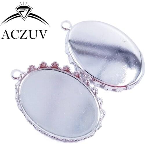 200pcs Silver Plated 13x18mm 18x25mm Crown Oval Pendant Tray Bezel Pendant Blank Pendant Base Cabochon Setting OCB005