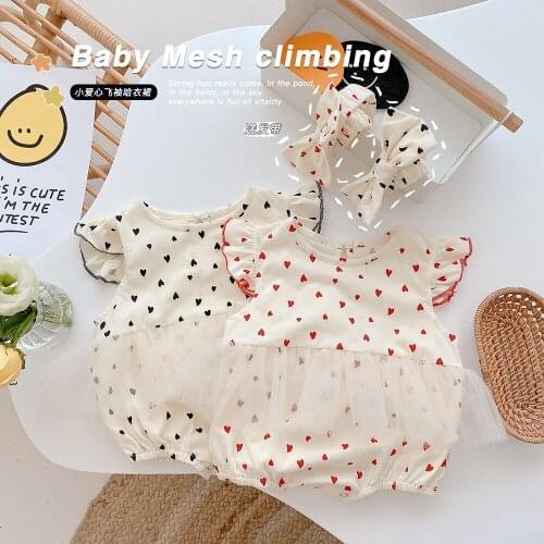2021 Summer Baby Bodysuits Love Baby Girls One Piece Short Sleeve Tutu Skirt And Heaband 2 Pcs Baby Outfit