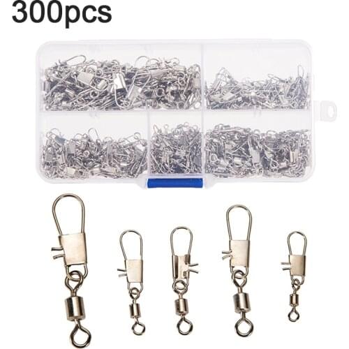 300PCS Fishing Accessories Connector Pin Bearing Rolling Swivel Stainless Steel Snap Fish Hook Lure Swivels Tackle