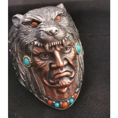 925 STERLING SILVER MENS wolf MEN Vintage Thai Retro PUNK Ring Jewelry A3072