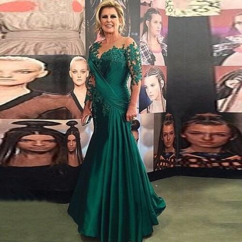 An086 Mother of the Formal Length Evening Dress Simple Green Appliques Evening Gowns Half Sleeves Gown Noble Robe De Soiree