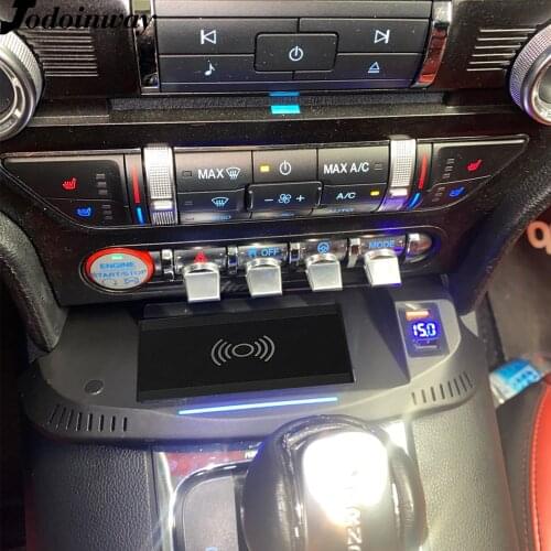 Car wireless charger LED mobile stand for Ford Mustang 2015 to 2020 center console phone holder trim charging plate accessories