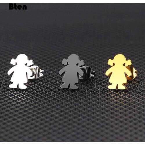 Bten Tiny Stainless Steel Girl Stud Earrings for Women Girls Black Gold Silver Color Cute Earings Jewelry Accessories