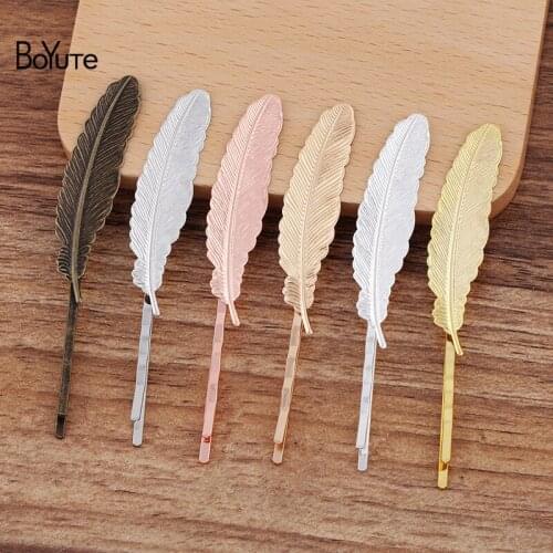 BoYuTe (20 Pieces/Lot) 12*53MM Metal Feather Hairpin Hair Clips Vintage Diy Handmade Hair Accessories Wholesale