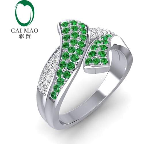 Caimao 0.87CT Natural Emerald and Diamonds 14kt White Gold Wedding Band Unisex