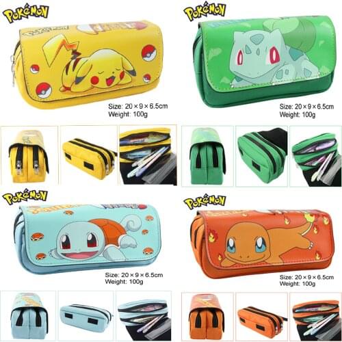 Pokemon Pikachu Cartoon Stationery Box Game Bag Wallet Large Capacity Double-layer Zipper Lead Student Pencil Bag Gift