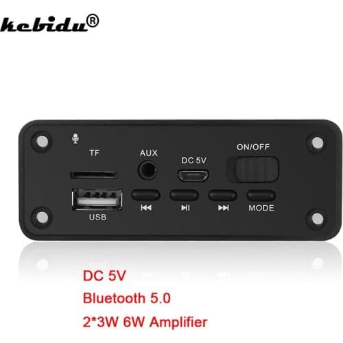 Kebidu Car Handsfree Bluetooth 5.0 MP3 Player Decoder Board 2 x 3W Speaker Car FM Radio Module 5V TF USB AUX Audio DC 5V