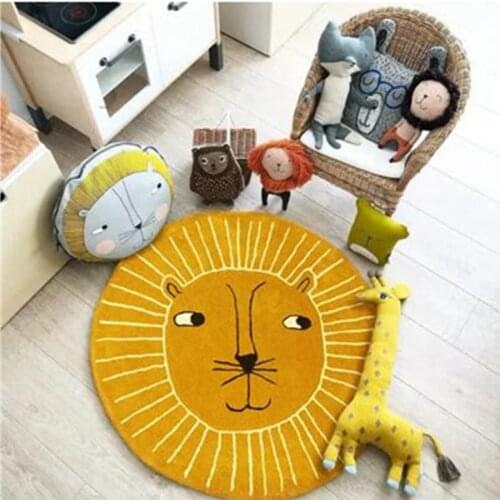 Baby Play Mats Crawling Carpet Kids Room Floor Rugs Round Cartoon Rabbit Lion Cotton Game Pad Playmat Children Indoor Decoration
