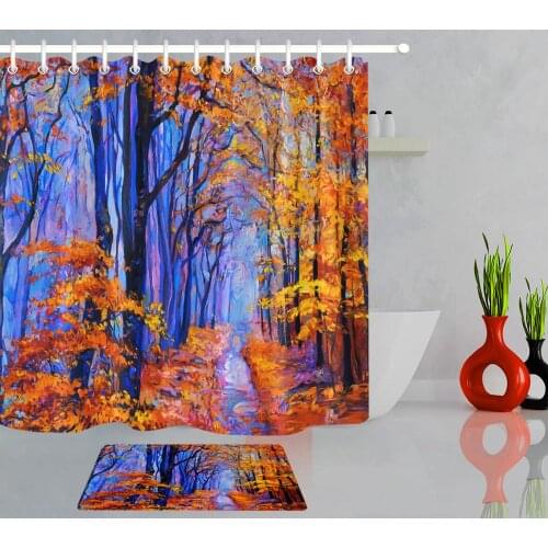 Colorful Watercolor Trees Forest Bath Curtain Oil Painting Style Fabric Shower Curtain for Bathroom Home Decor Bathtub Screen