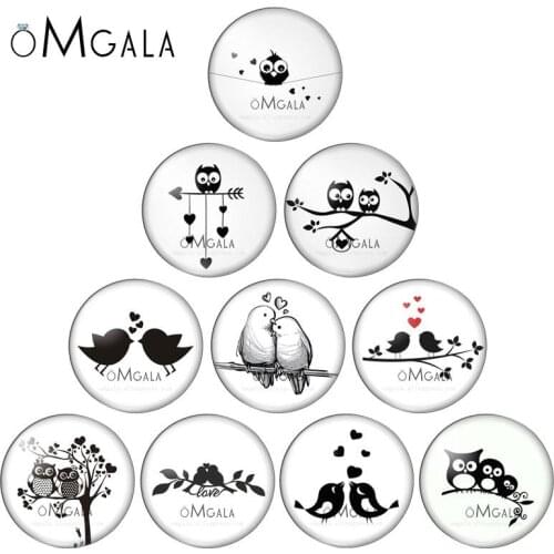 Love Black Bird Owl Drawings 10mm/12mm/16mm/18mm/25mm Round Photo Glass Cabochon Demo Flat Back Making Findings 10pcs/lot
