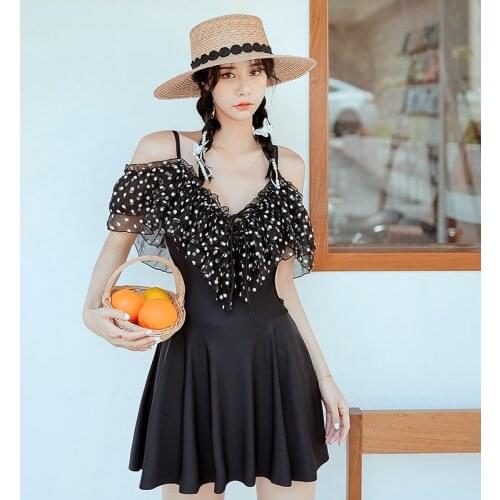 Swimsuit Women 2021 Whole Sexy One Piece With Push Up Suit Female Summer Skirt Cover Korea Ins Gentle False Print Polyester