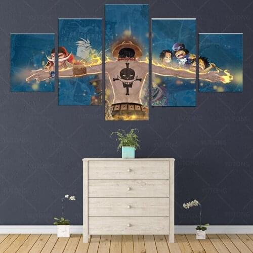 Canvas Home Decor Modular Wall Art Picture Frame 5 Pieces Anime One Piece Fire Fist Ace Painting Living Room HD Printed Poster