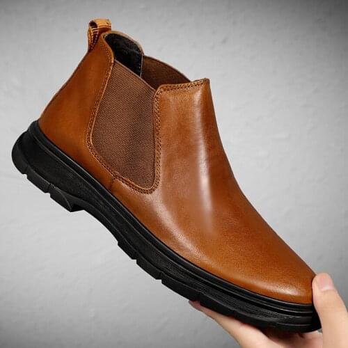 2020 Autumn Winter Boots Leather Chelsea Boots Men Casual Shoes Black Ankle Boots Genuine Leather Fashion Brand Male Footwear