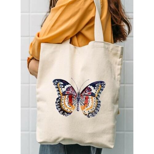 New 2021 Womens Shopper Bag Large Capacity Feminine Shoulder Canvas Bag Student Book Vintage Bag Butterfly Beach Cloth Bag