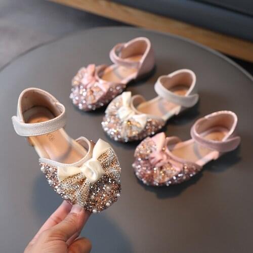 2021 summer new girls bow-knot princess shoes toe-capped sandals cute flats for party sequins fashion shoes