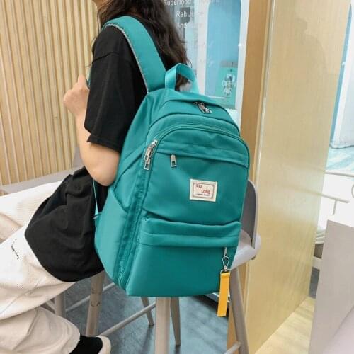 Solid Color Backpack For Women 2021 Waterproof Nylon Multi Pocket Travel Backpacks Large Capacity School Bag For Teenage Girls