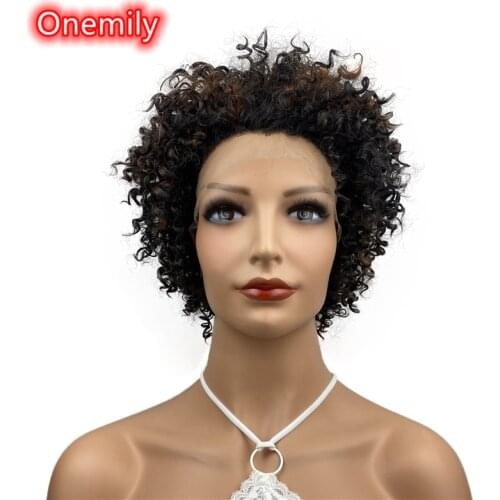 Onemily Short Kinky Curly Hair Lace Front Wigs for Women Girls Afro Heat Resistant Synthetic Hair Wigs Theme Party Out Fun