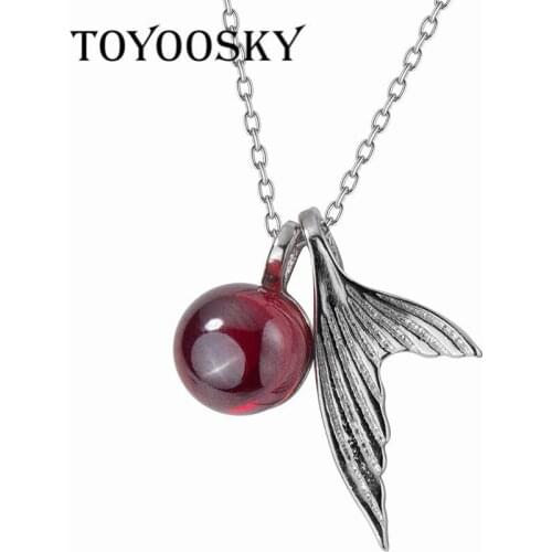 925 Sterling Silver Fishtail Pendant Necklace Female Red Zircon Sweet Cute Dream Clavicle Chain Jewelry Necklace