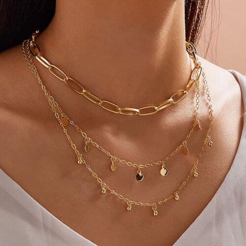 Tocona Punk Wafer Tassel Necklace for Women Charming Gold Color Alloy Metal Multilayer Sweater Chain Jewelry Collar 9965