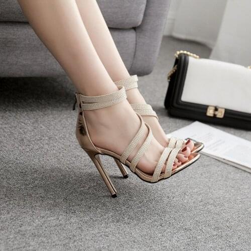 Sexy Summer Lady Sandal for Woman Rhinestone Straps Stiletto Heel High Heel Shoes Sexy Banquet Shoes Fashion Free Ship