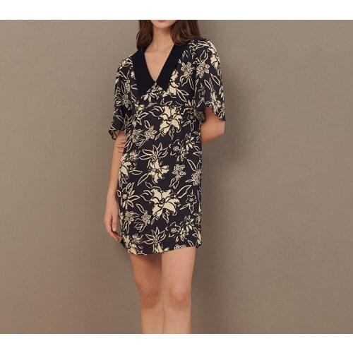 Women Dress 2021 Spring and Summer New Product Large Flower Print Loose Version French Lapel Dress Short Womens Clothing