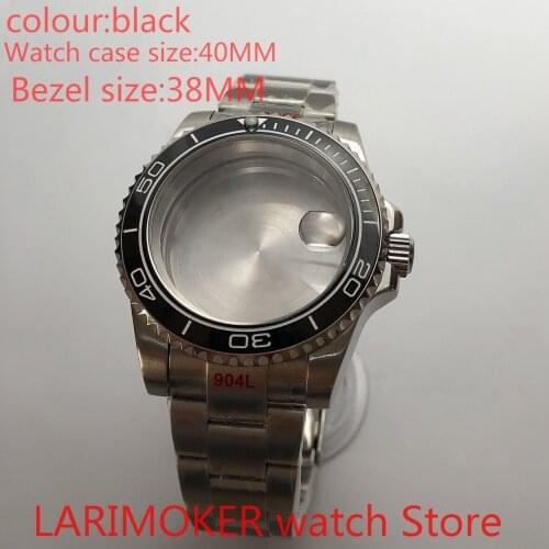 Suitable for NH35 NH36 Miyota 8215 40mm sapphire glass 904L stainless steel case sealing bottom cover, with bezel black